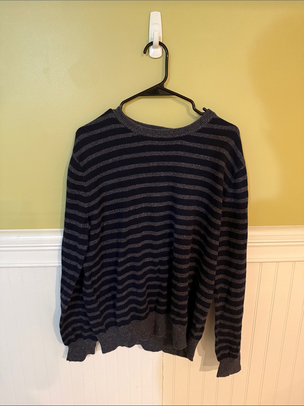 Men's Size L J. Crew Navy and Grey Striped Crewneck Sweater